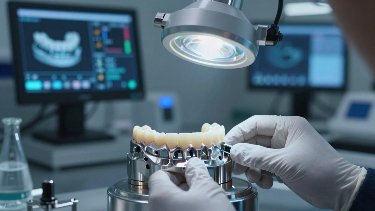 Hybridní zubní náhrada vyráběná v digitální laboratoři s 3D tiskem.