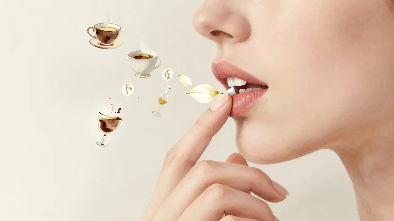 Ruce se dotýkají úst, zatímco tenké keramické fazety visí jako jemné lístky nad zuby.