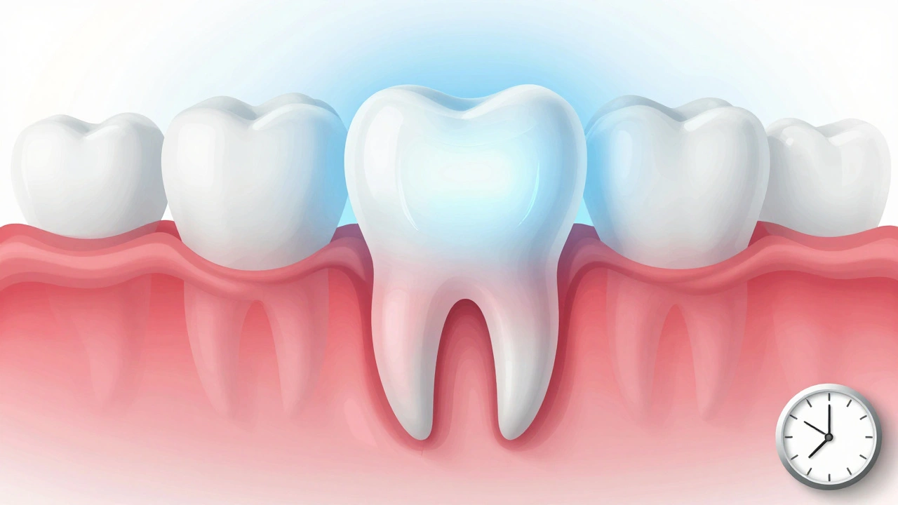 Zub s plombou, kde zánět postupně mizí během dvou týdnů.