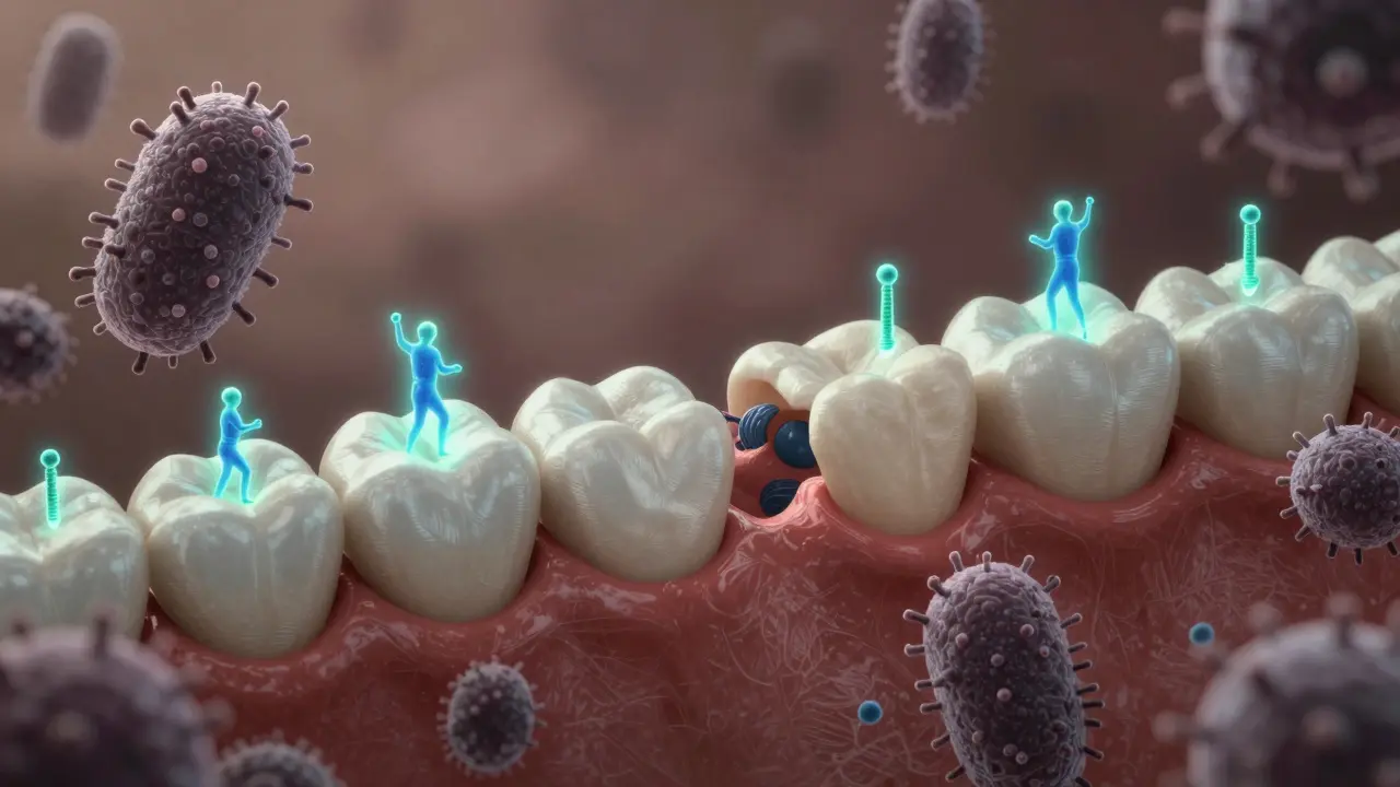 Mikroskopický boj mezi bakteriemi a fluoridem v mezizubním prostoru