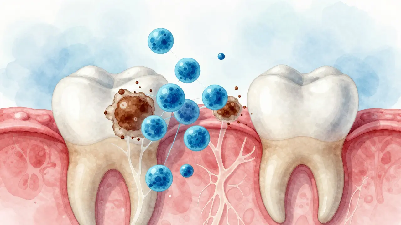 Chemické částice čistí skvrny uvnitř zubu