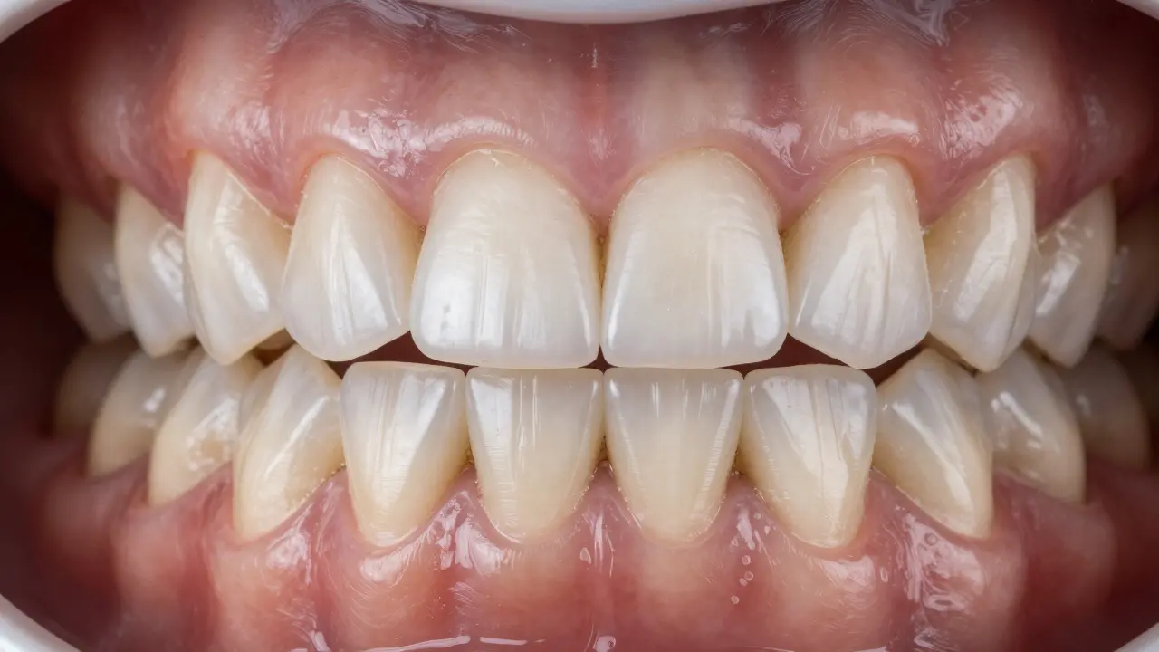 Makro detail rozdílných tvarů dospělých zubů