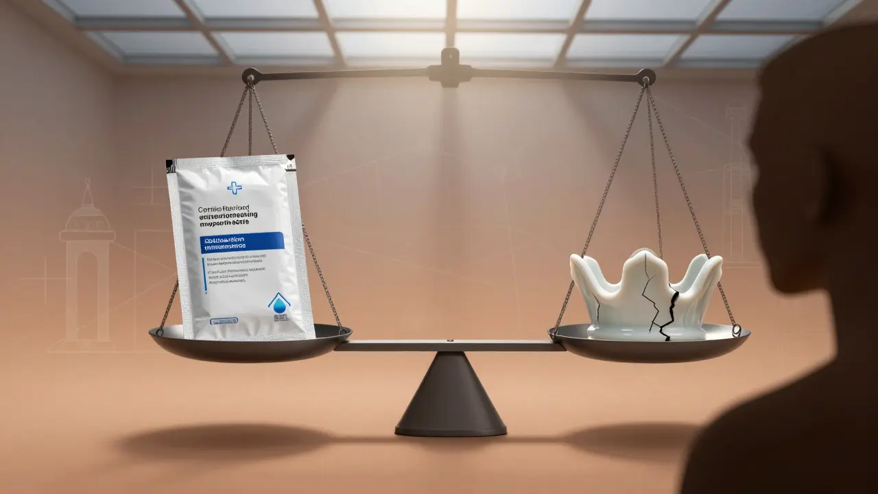 Váhy s produkty bezpečného bělení zubů