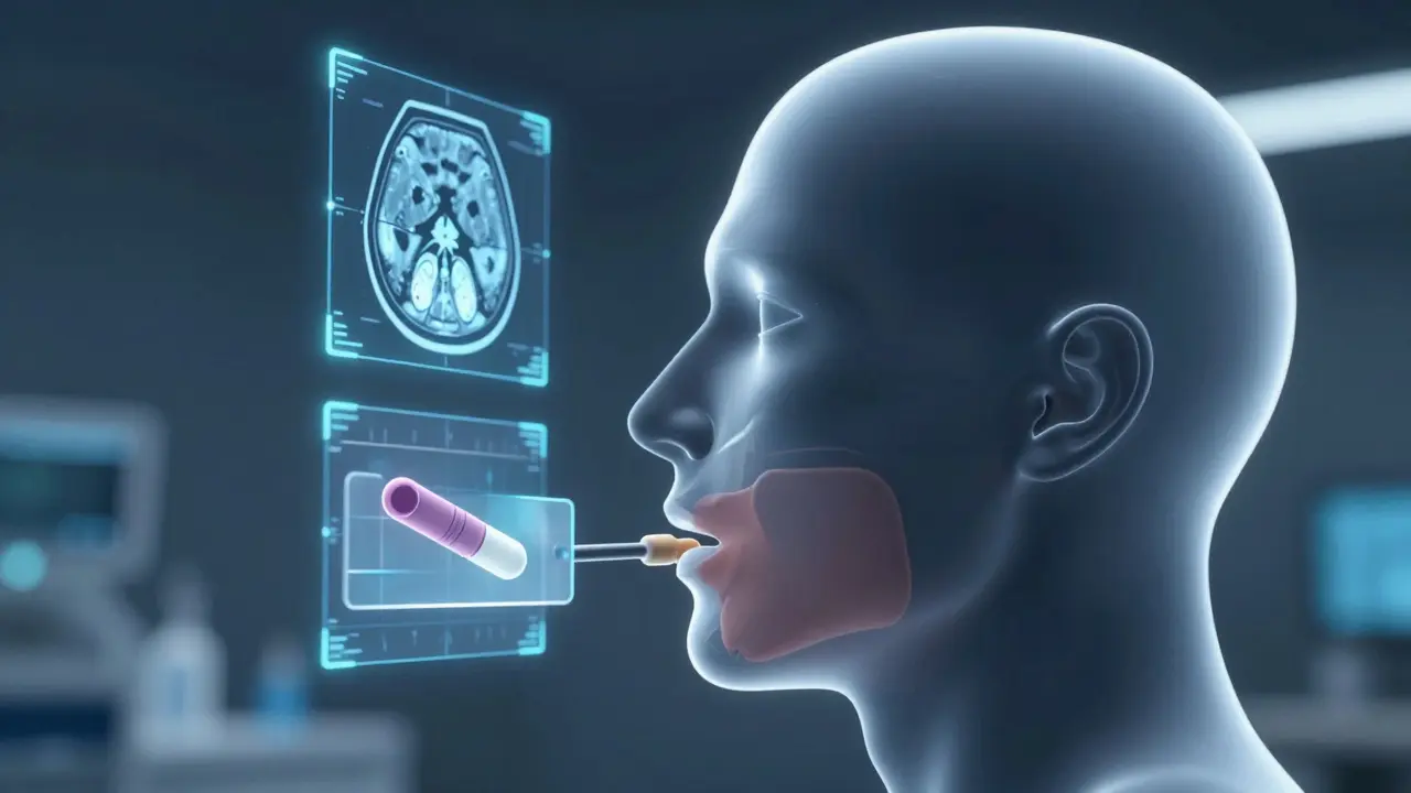 Konceptuální ilustrace lékařské diagnostiky s MRI a CT skenem hlavy.