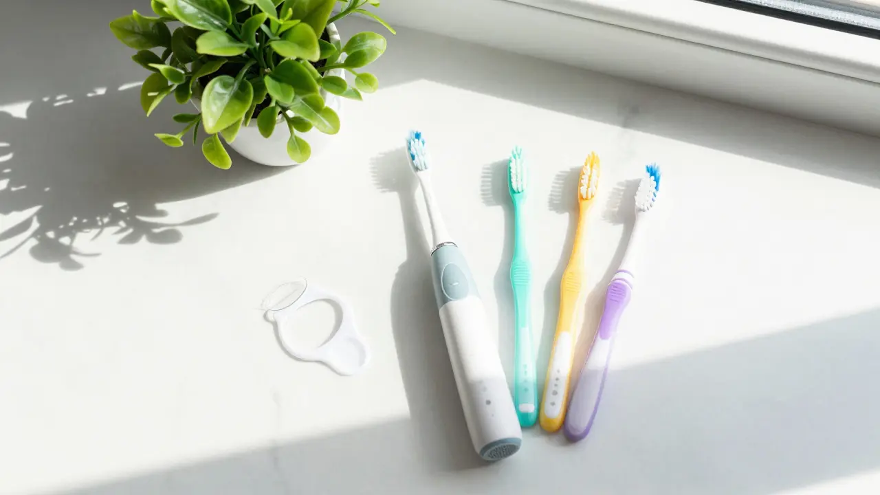 Sada pro preventivní péči o zuby včetně sonického kartáčku a mezizubních kartáčků.