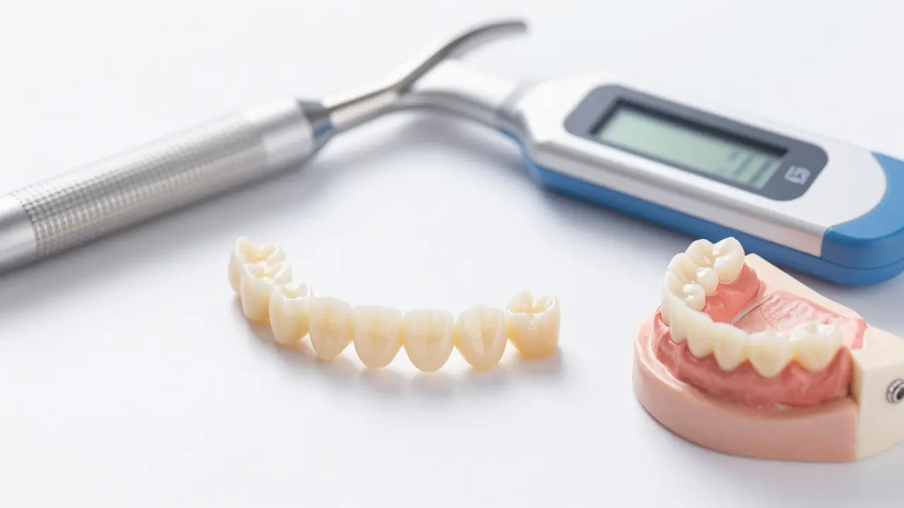 Porcelánové fazety a digitální model zubů na klinickém stole