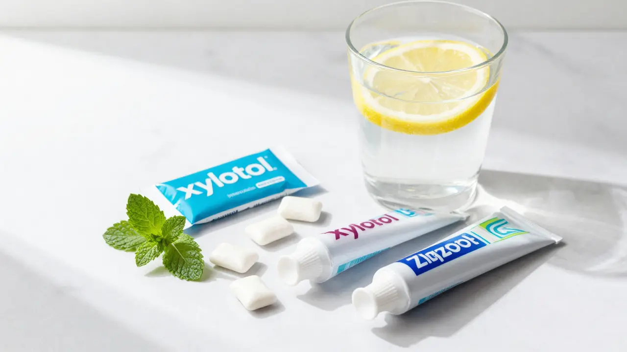 Voda, žvýkačka s xylitolem a pasta pro ochranu zubů