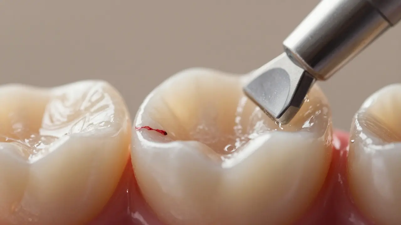 Zub s erodovanou sklovinou a citlivým dentinem