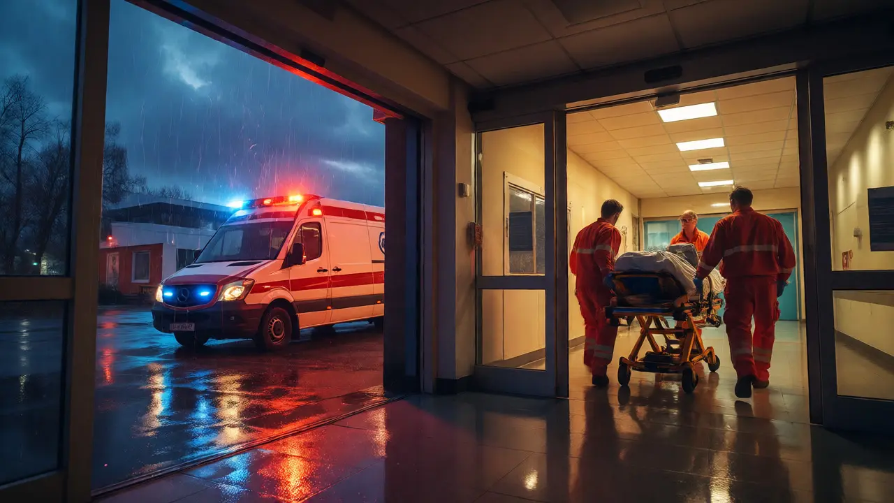 Posádka záchranné služby přiváží pacienta do nemocnice