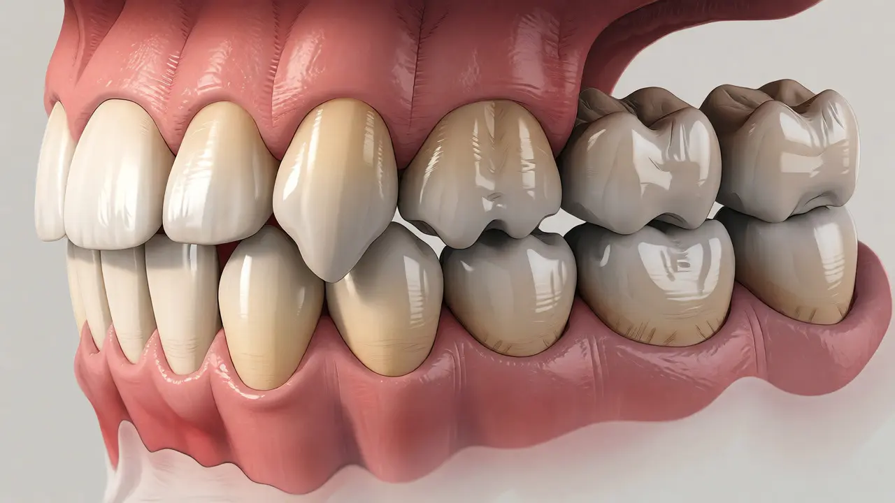 Anatomický přehled zubního oblouku s rozlišenými typy zubů