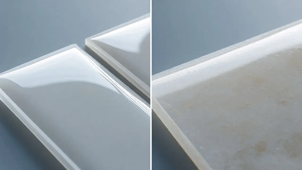 Makro pohled na rozdíl mezi porcelánem a kompozitem